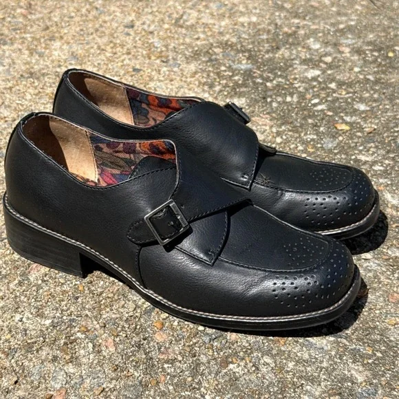 Korks Womens Black Theodore Loafers Floral Insole Square Shoes Ease Buckle 6.5M - Picture 5 of 9